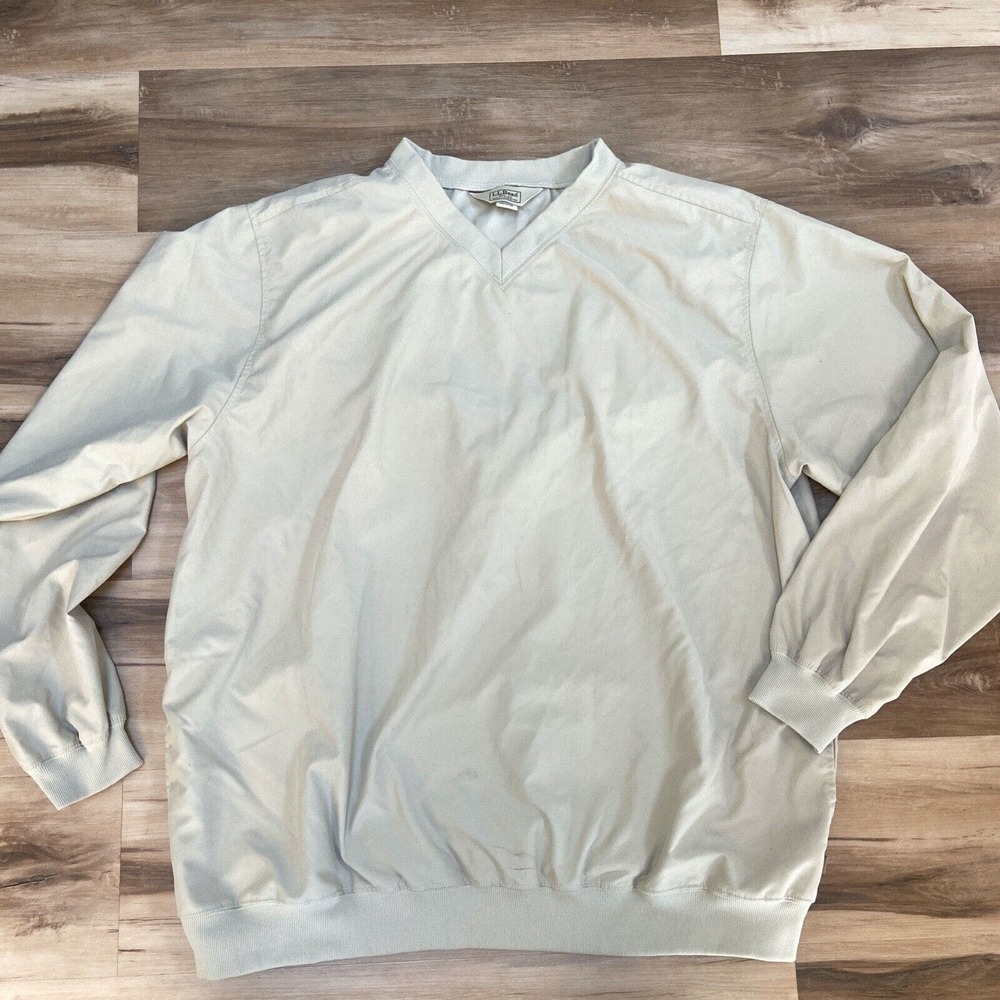 LL Bean Windshirt Men XL Tall Heritage Polyester V-Neck Pullover Tan USA Vintage